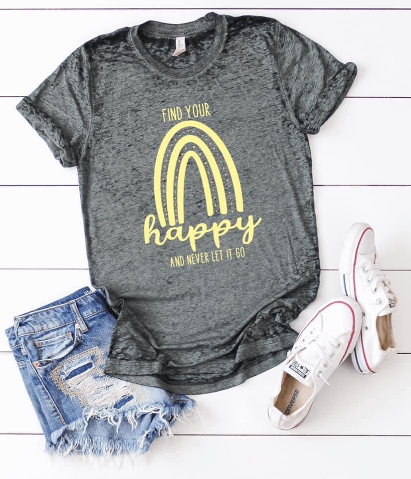 Find your happy rainbow- Acid washed t-shirt